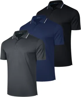 3 Pack Mens Polo Shirt Short Sleeve Business Top Moisture Wicking Performance Dry Fit Athletic Golf Tennis T-Shirt (NBDGBK M)