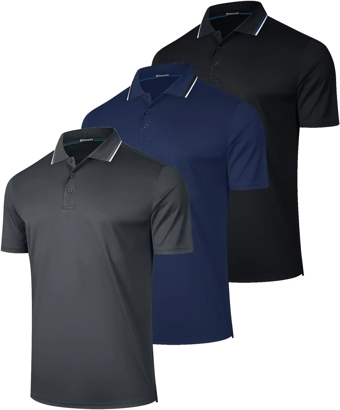 3 Pack Mens Polo Shirt Short Sleeve Business Top Moisture Wicking Performance Dry Fit Athletic Golf Tennis T-Shirt (NBDGBK M)
