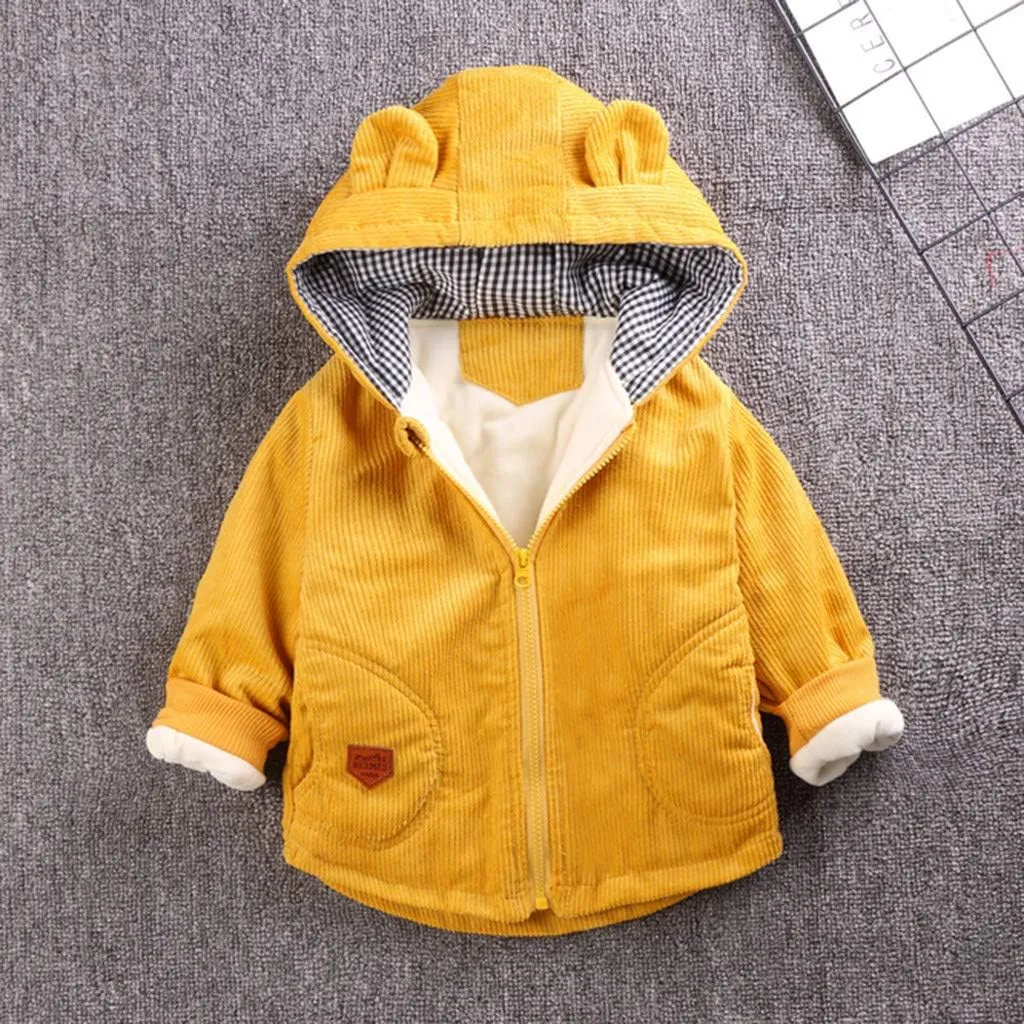 6M-4T Toddler Girls Boys Winter Cartoon Windproof Coat Padded Parka Bear Ears Warm Outwear Jacket Fall Sweatshirts (Yellow, 3-4 Years)