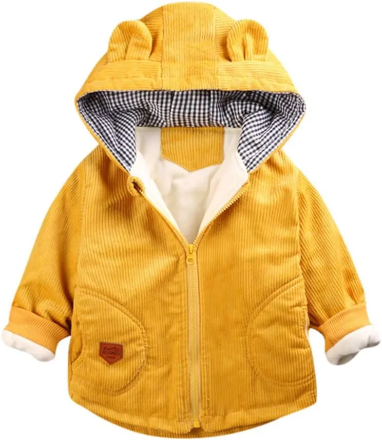 6M-4T Toddler Girls Boys Winter Cartoon Windproof Coat Padded Parka Bear Ears Warm Outwear Jacket Fall Sweatshirts (Yellow, 3-4 Years)