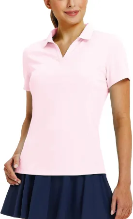 baleaf Women's Golf Shirts Polo Collared V Neck Shorts Sleeve Tennis Shirt Lightweight Quick Dry UPF50 