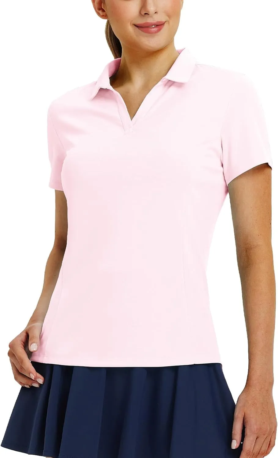 baleaf Women's Golf Shirts Polo Collared V Neck Shorts Sleeve Tennis Shirt Lightweight Quick Dry UPF50 