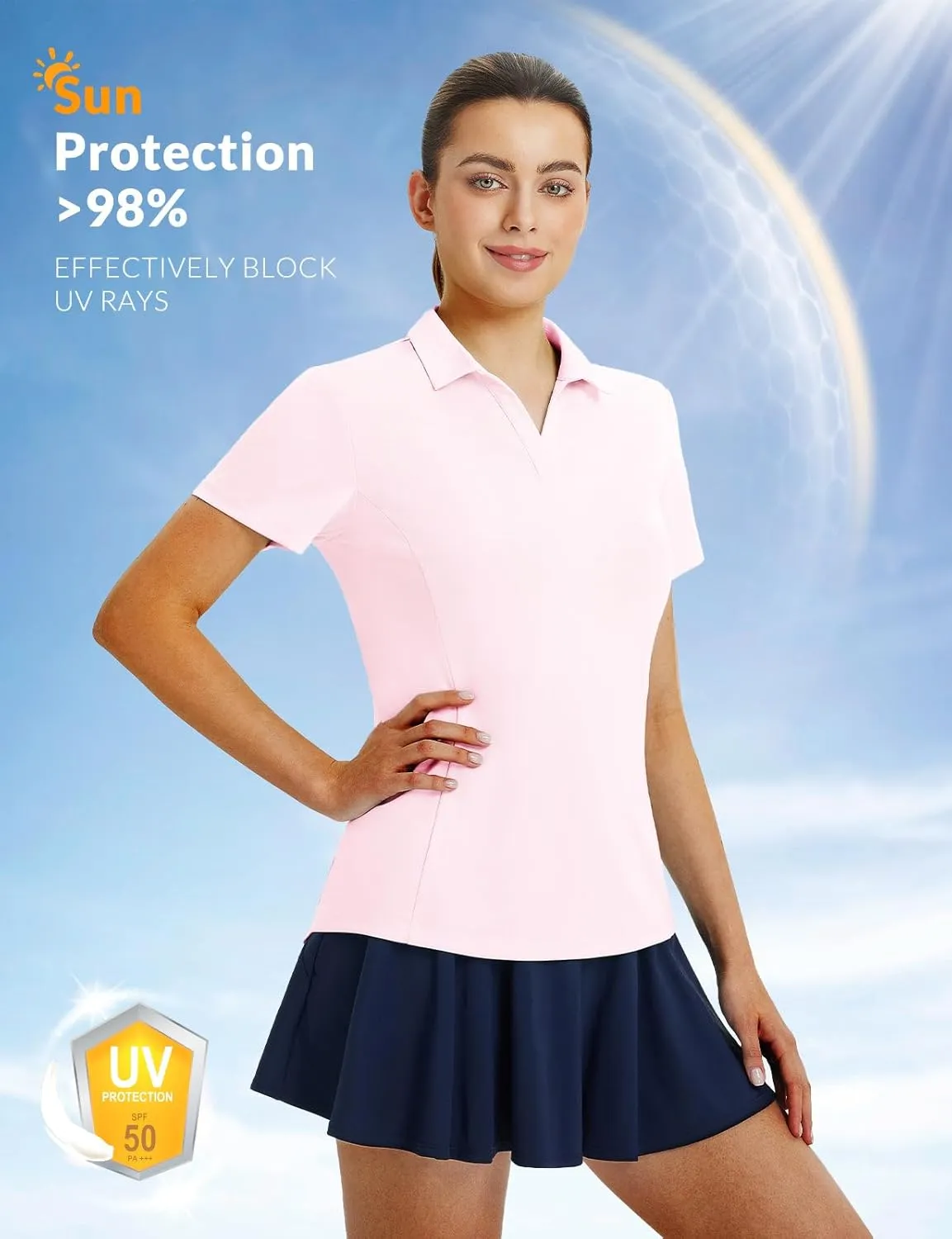 baleaf Women's Golf Shirts Polo Collared V Neck Shorts Sleeve Tennis Shirt Lightweight Quick Dry UPF50 