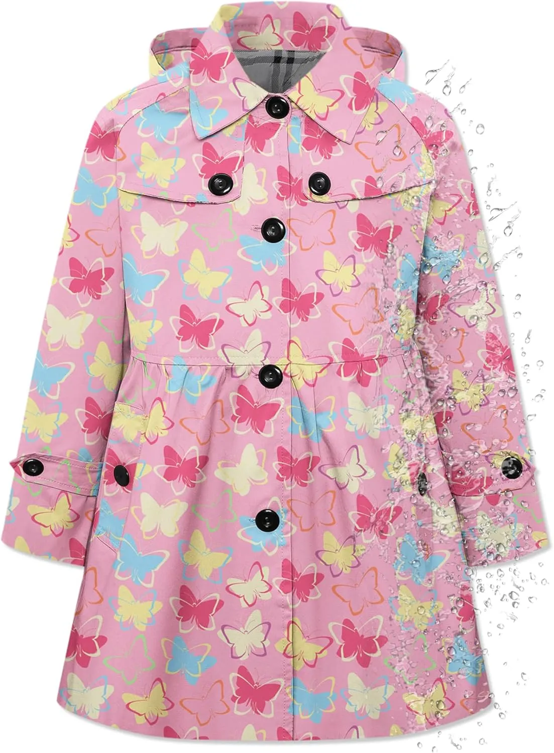 Betusline Girl's Hooded Rain Jackets Lightweight Print Waterproof Trench Coat Windbreaker Raincoats for Girls,2-14 Years