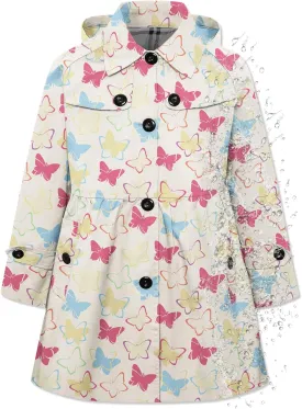 Betusline Girl's Hooded Rain Jackets Lightweight Print Waterproof Trench Coat Windbreaker Raincoats for Girls,2-14 Years