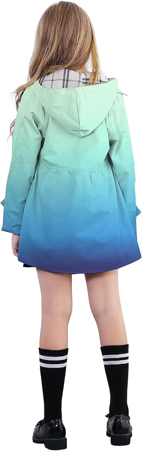 Betusline Girl's Rain Jackets Lightweight Waterproof Hooded Trench Coat Raincoats for Kids,2-14 Years