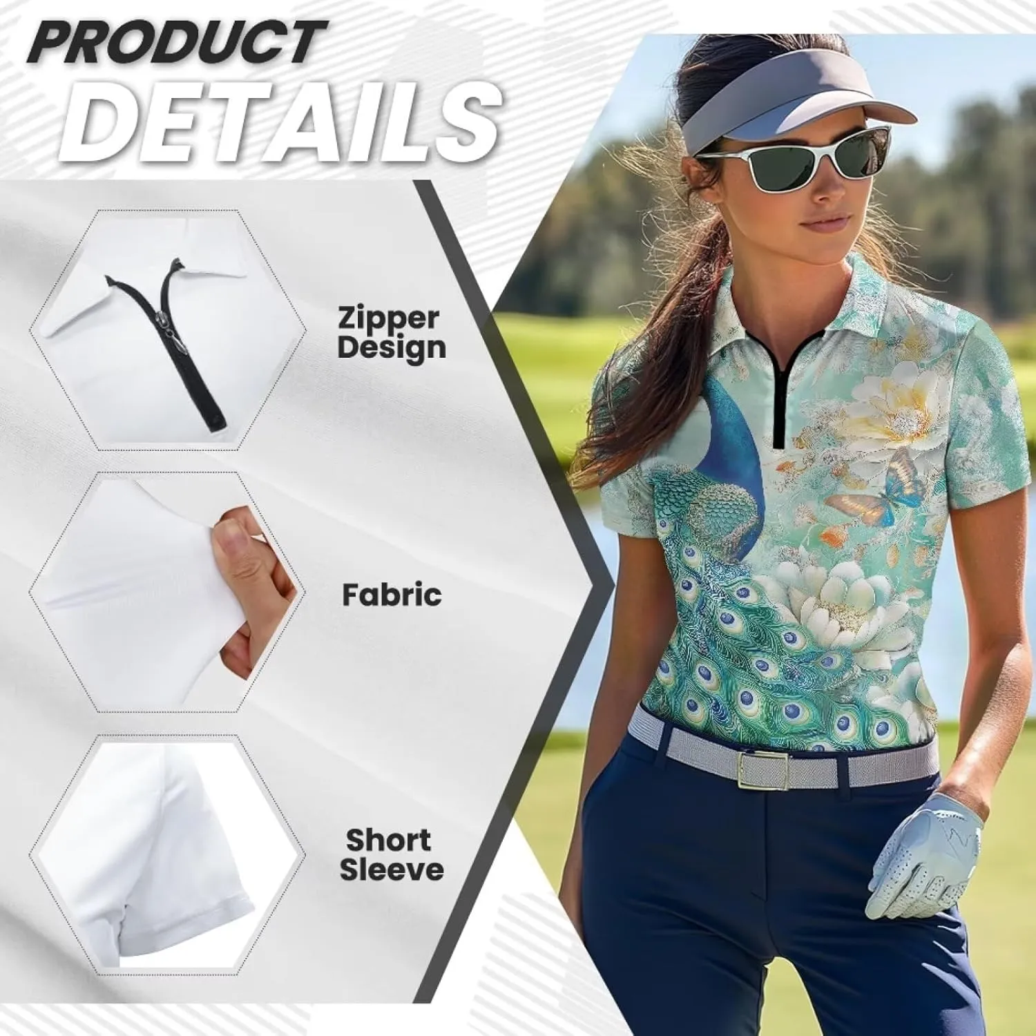 Biyejit Womens Golf Polo Shirts 1/4 Zip Up Short Sleeve Quick Dry Workout Tops Sun Protection Tennis Shirts Slim Fit