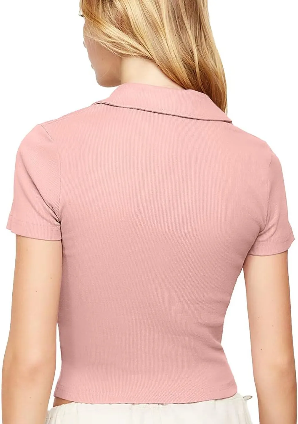 Bliwov Womens Summer V Neck Collared Work Tops Dressy Casual Short Sleeve Crop Polo Ribbed Shirts for Woman 2025 Trendy