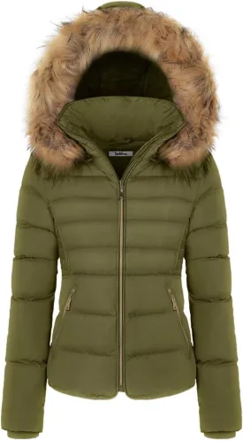 BodiLove Thickened Winter Puffer Jacket with Removable Faux Fur Hood Fleece Lining