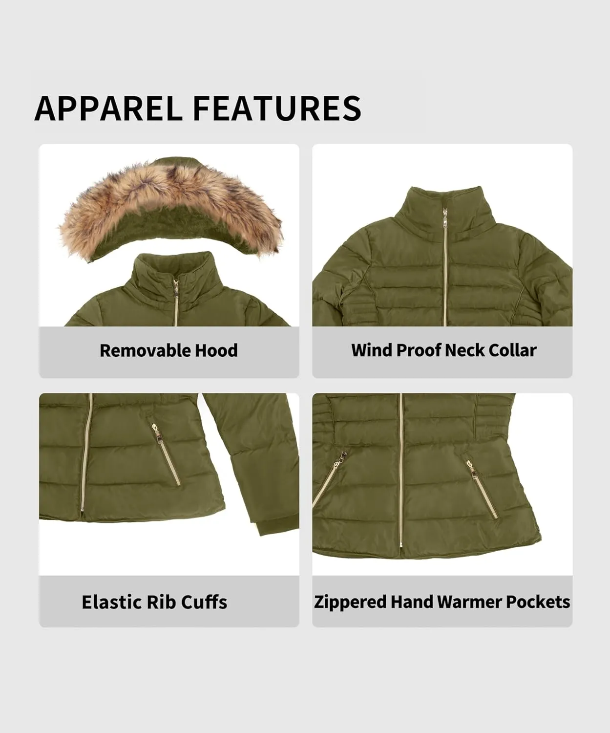 BodiLove Thickened Winter Puffer Jacket with Removable Faux Fur Hood Fleece Lining