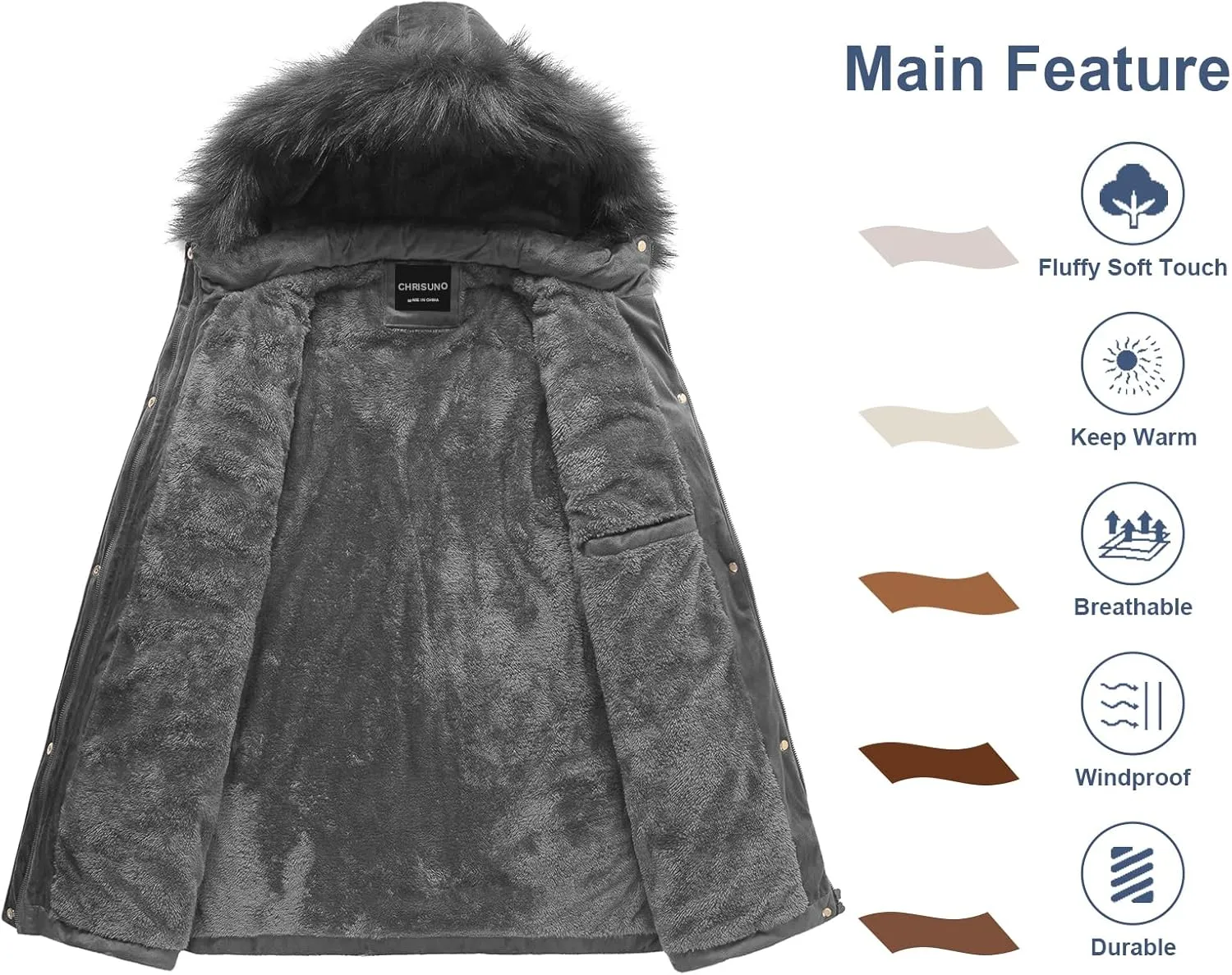 Chrisuno Women's Warm Winter Coat Velvet Puffer Jacket Quilted Faux Fur Hood