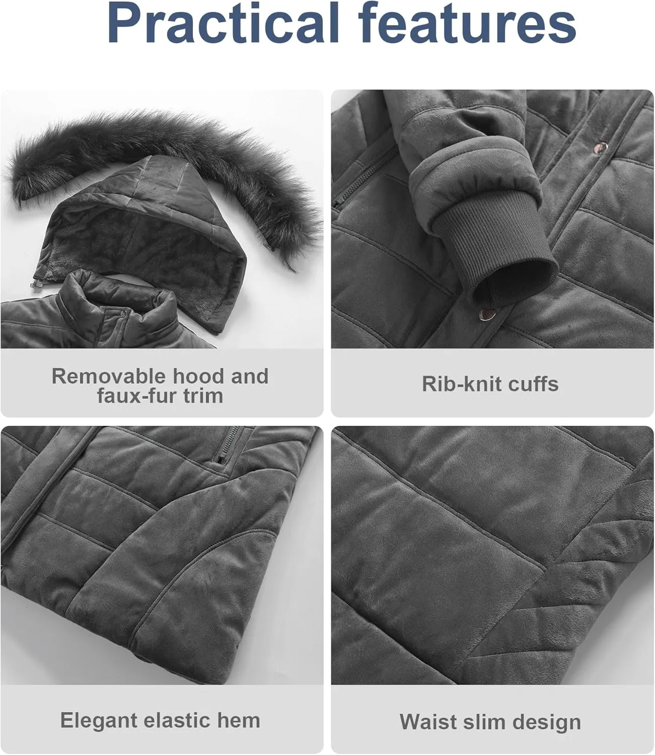 Chrisuno Women's Warm Winter Coat Velvet Puffer Jacket Quilted Faux Fur Hood