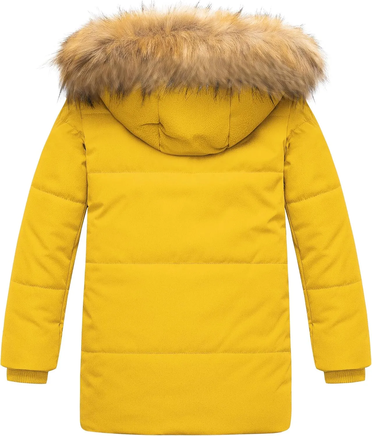 CREATMO US Boy's Sherpa Long Parka Winter Coat Thicken Water Repellent Puffer Jacket With Removable Faux Fur Hood