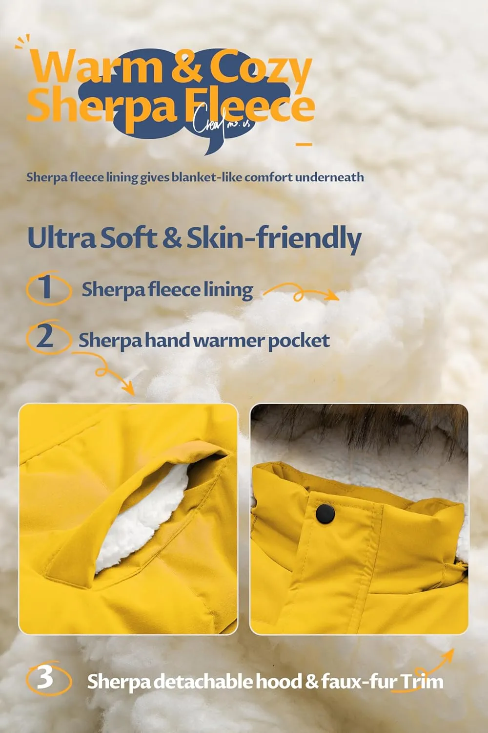 CREATMO US Boy's Sherpa Long Parka Winter Coat Thicken Water Repellent Puffer Jacket With Removable Faux Fur Hood