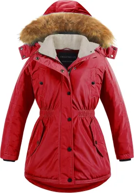 CREATMO US Girl's Long Winter Warm Parka Sherpa Trimmed Collar Puffer Ski Jacket Coat