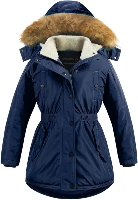 CREATMO US Girl's Long Winter Warm Parka Sherpa Trimmed Collar Puffer Ski Jacket Coat