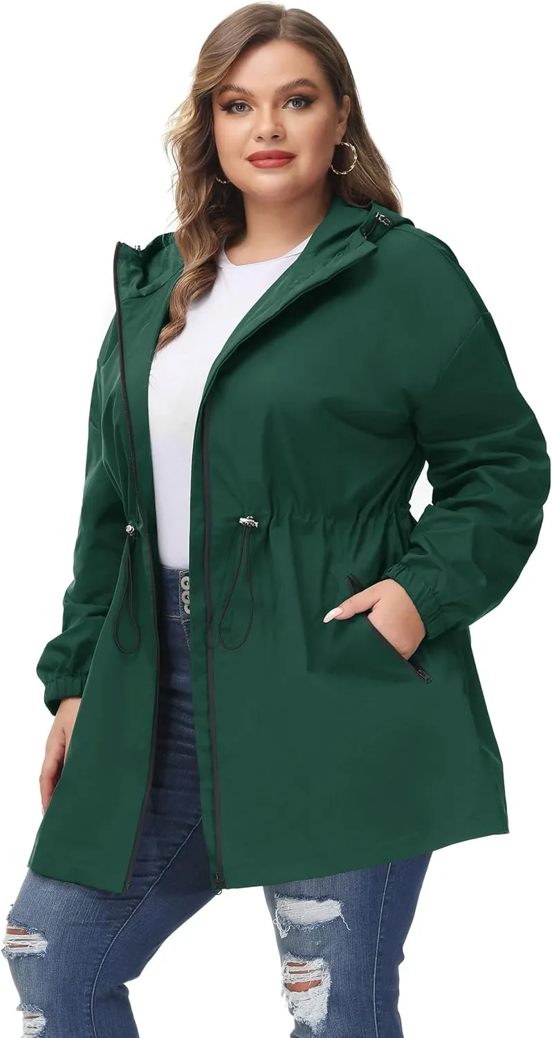 Hanna Nikole Women's Plus Size Long Hooded Raincoat Lightweight Waterproof Windbreaker Jacket