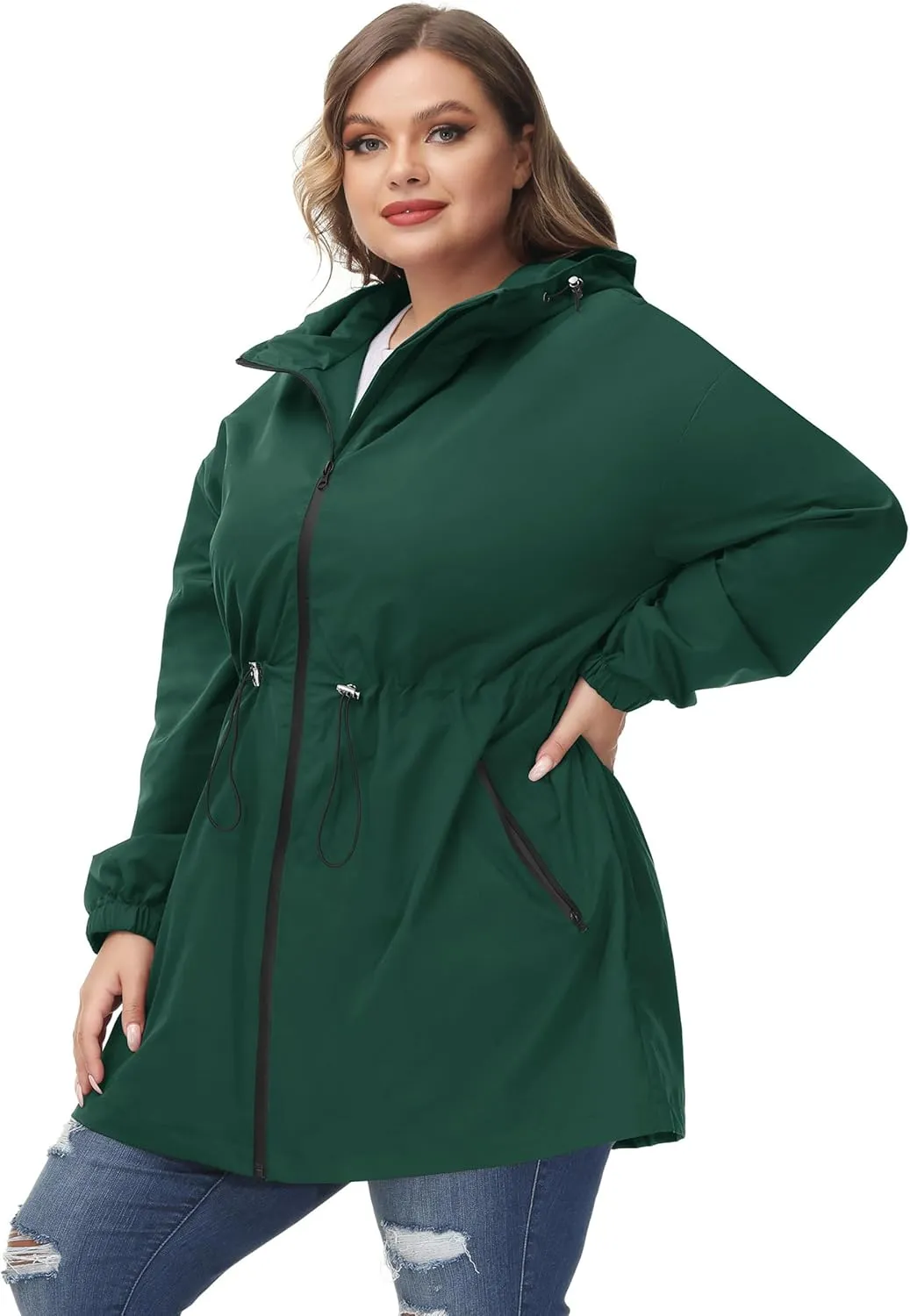 Hanna Nikole Women's Plus Size Long Hooded Raincoat Lightweight Waterproof Windbreaker Jacket