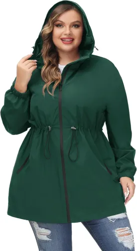Hanna Nikole Women's Plus Size Long Hooded Raincoat Lightweight Waterproof Windbreaker Jacket