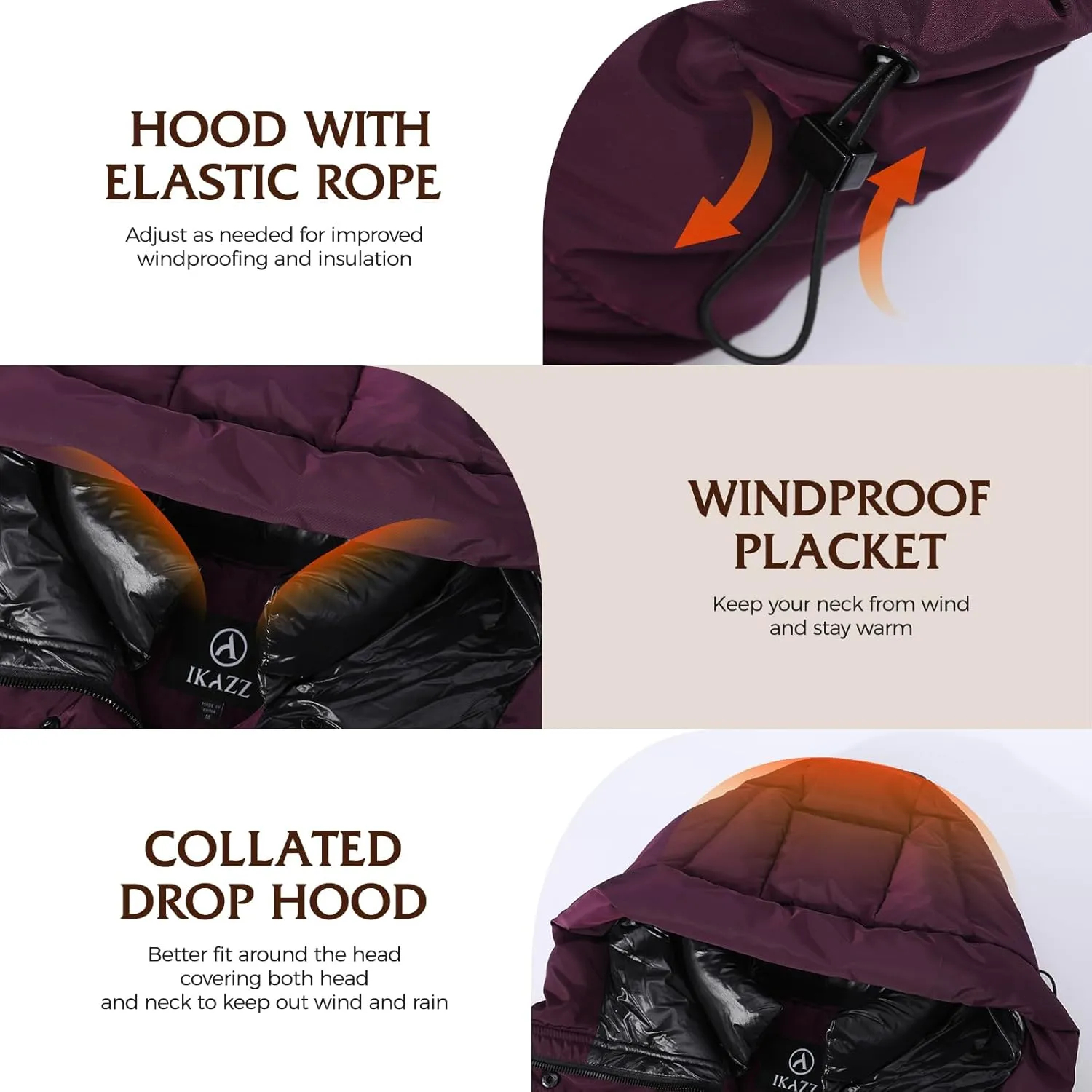 IKAZZ Women's Winter Coats, Thickened Warm Insulated Vegan Down Long Parka Jacket with Hood