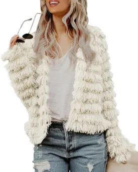 Inorin Womens Fall Open Front Cardigan Faux Fur Coat Vintage Parka Shaggy Jacket Warm Coat Tops
