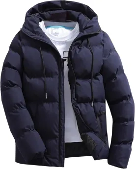 JEKE-DG Men's Hooded Zip Up Outdoor Down Jackets Slim Fit Comfort Solid Puffer Coats Waterproof Casual Warm Quilted Coat
