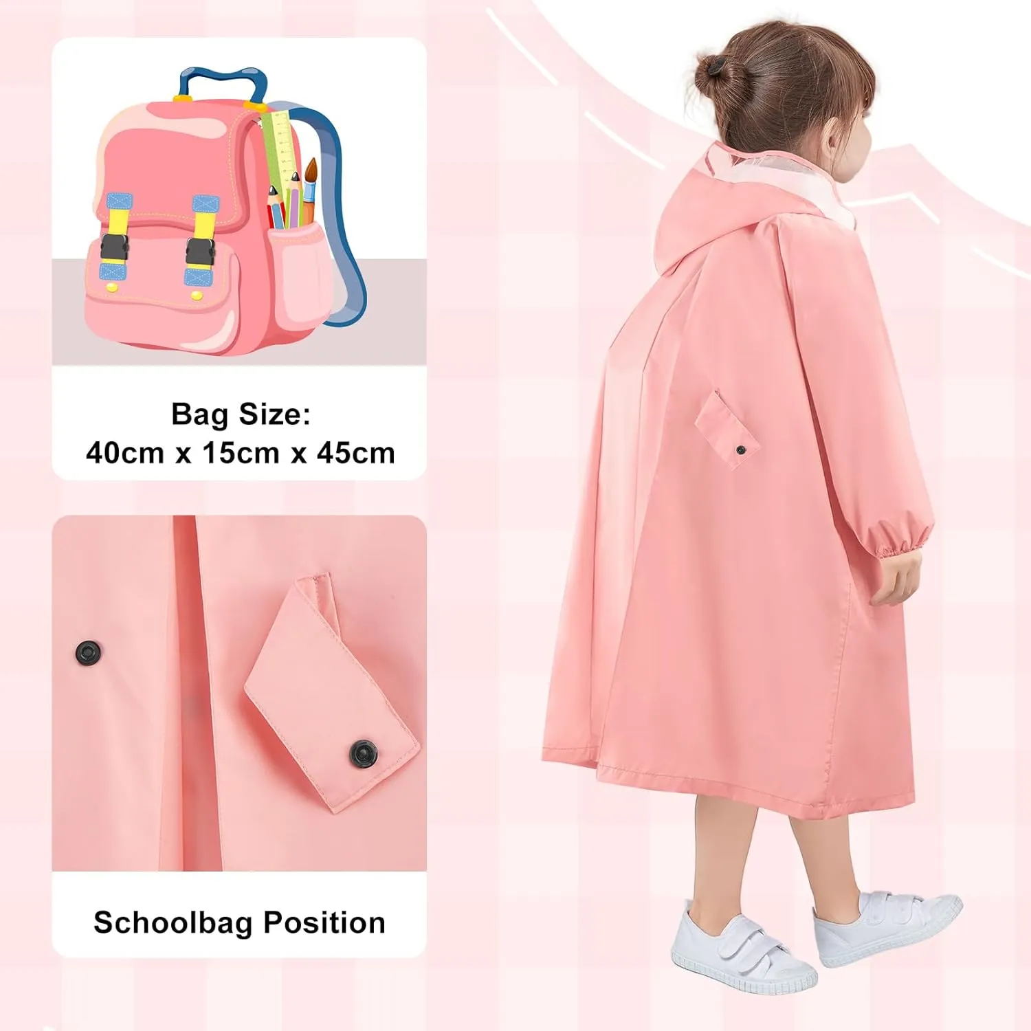 LAMA Kids Raincoat with Hood, Lightweight Raincoat for Girls, Kid Long Rain Jacket