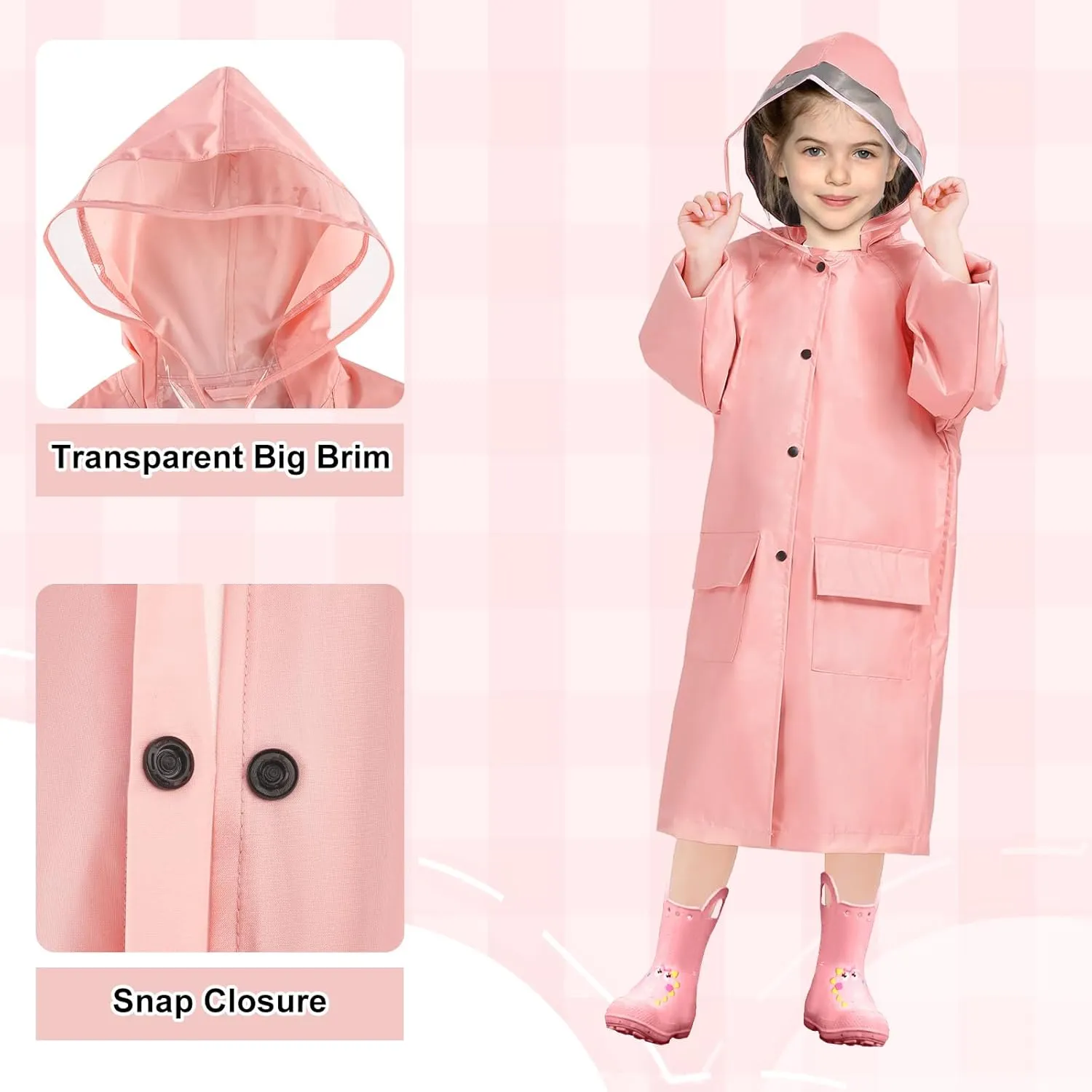 LAMA Kids Raincoat with Hood, Lightweight Raincoat for Girls, Kid Long Rain Jacket