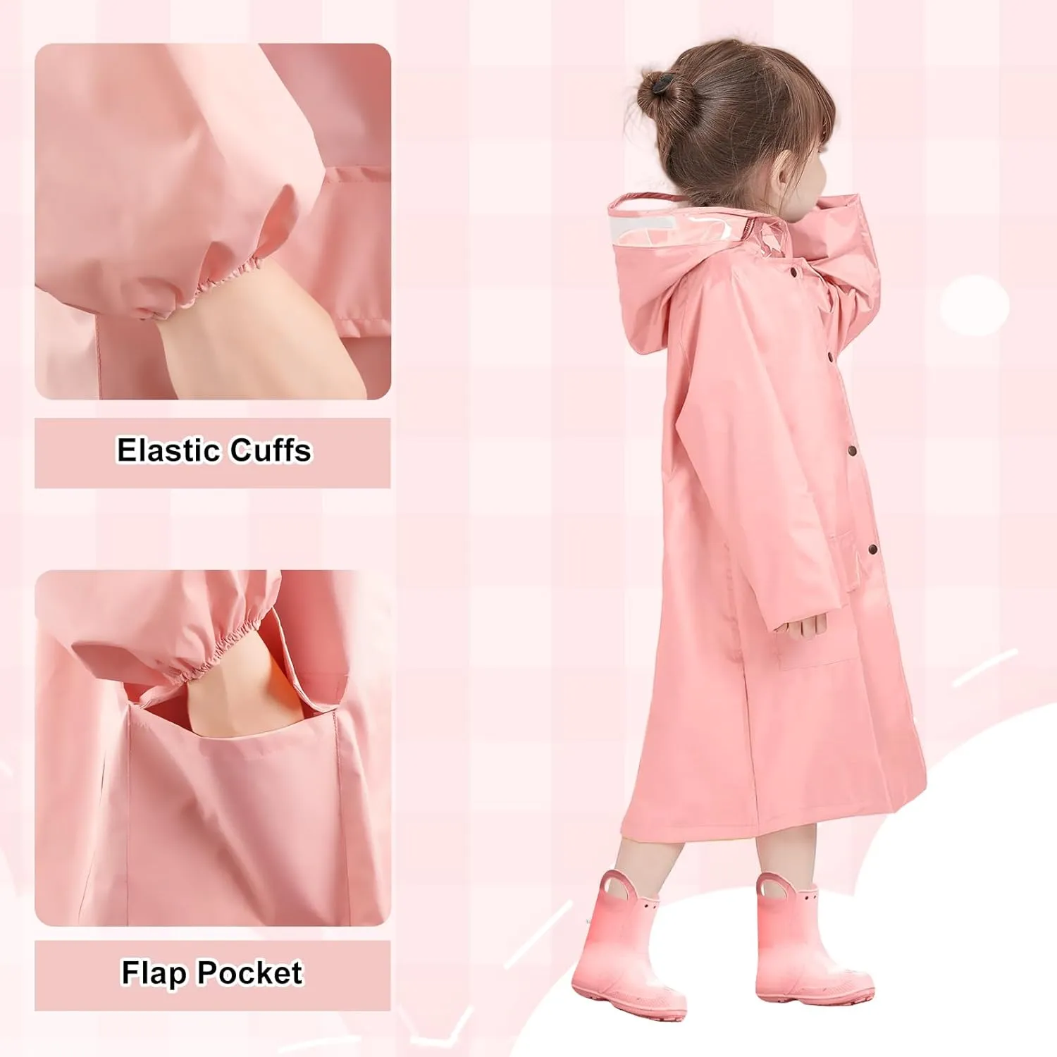 LAMA Kids Raincoat with Hood, Lightweight Raincoat for Girls, Kid Long Rain Jacket