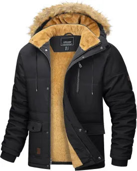 MAGCOMSEN Men's Fleece Lined Parka Jacket Hooded Puffer Jacket Warm Winter Coat Thicken Fur Jackets Windproof Coats