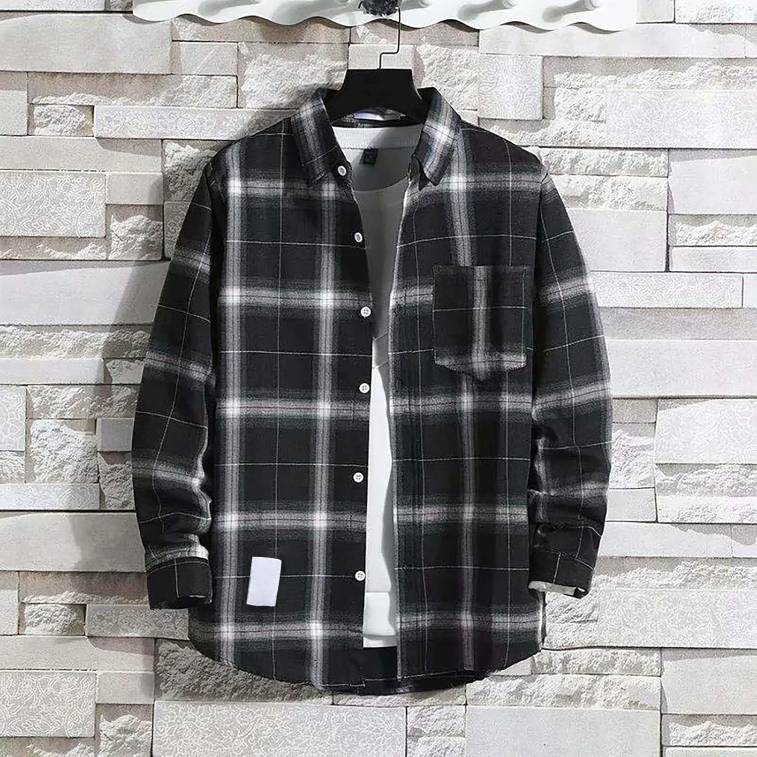 Mens Flannel Plaid Shirts Casual Thermal Checked Button Down Shirt Fall Winter Long Sleeve Hiking Travel Top Jackets