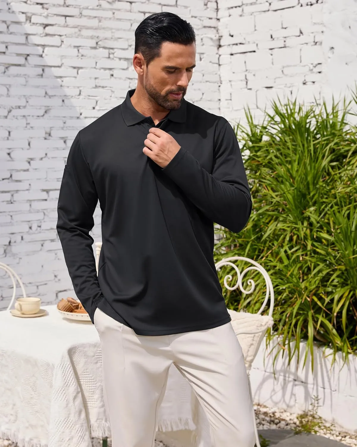 Men's Long Sleeve Polo Shirt Athletic Golf Polo Shirts for Men Quick-Dry Performance Casual Collared Shirts