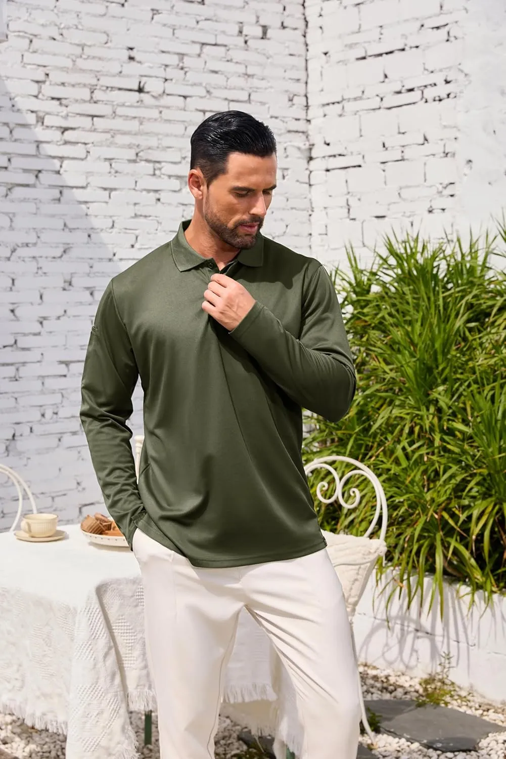 Men's Long Sleeve Polo Shirt Athletic Golf Polo Shirts for Men Quick-Dry Performance Casual Collared Shirts