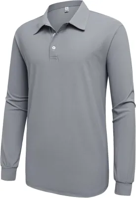 Mens Polo Shirt Long Sleeve Golf Collared Shirts Quicky Dry Moisture Wicking Performance Lightweight Soft Polo