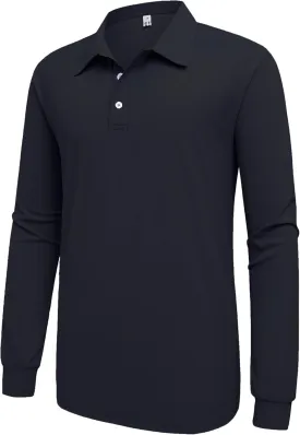Mens Polo Shirt Long Sleeve Golf Collared Shirts Quicky Dry Moisture Wicking Performance Lightweight Soft Polo