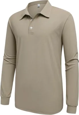Mens Polo Shirt Long Sleeve Golf Collared Shirts Quicky Dry Moisture Wicking Performance Lightweight Soft Polo