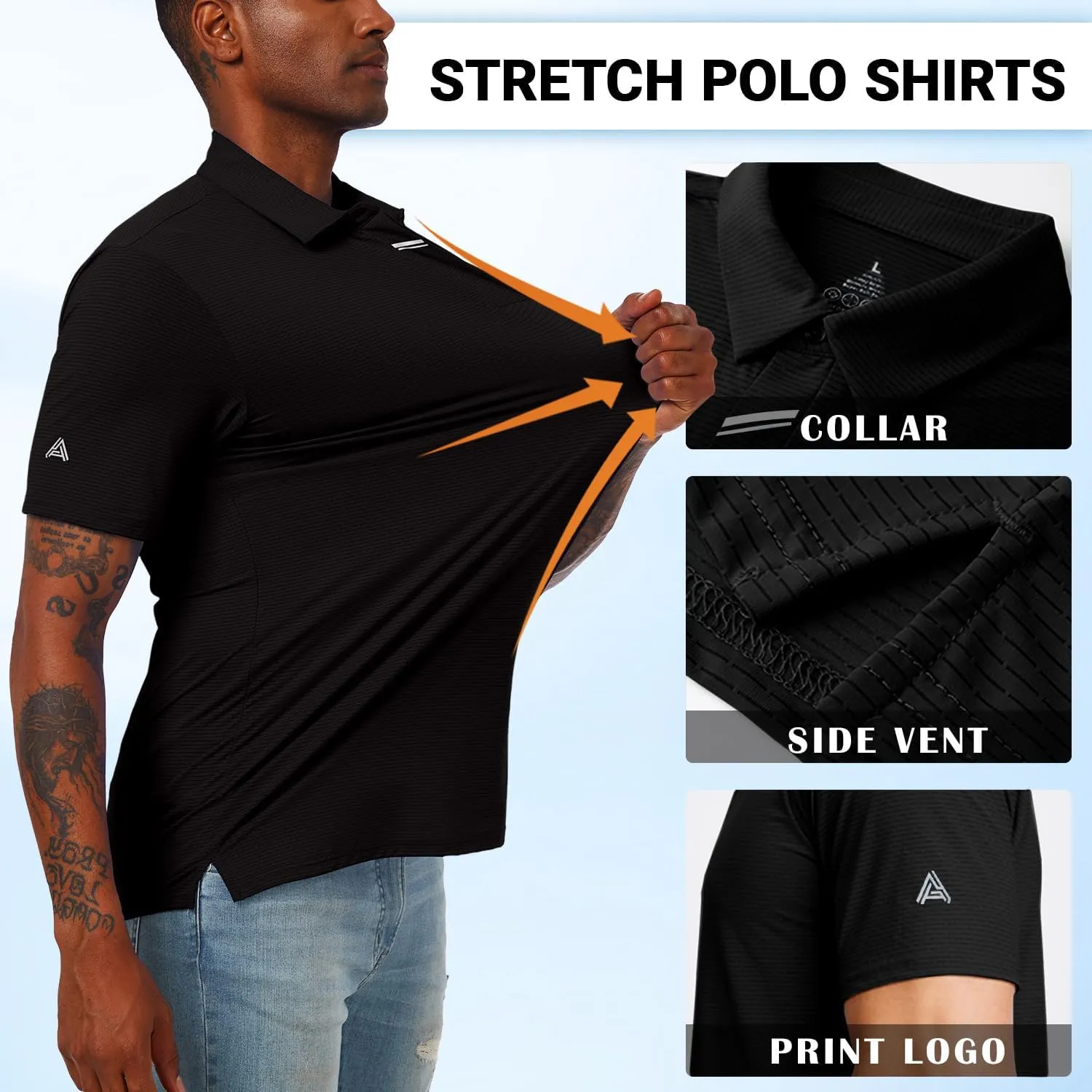 Men's Short Sleeve Polo Shirt Stretch Solid Performance Golf Shirts Moisture Wicking Athletic Casual Collared T-Shirt
