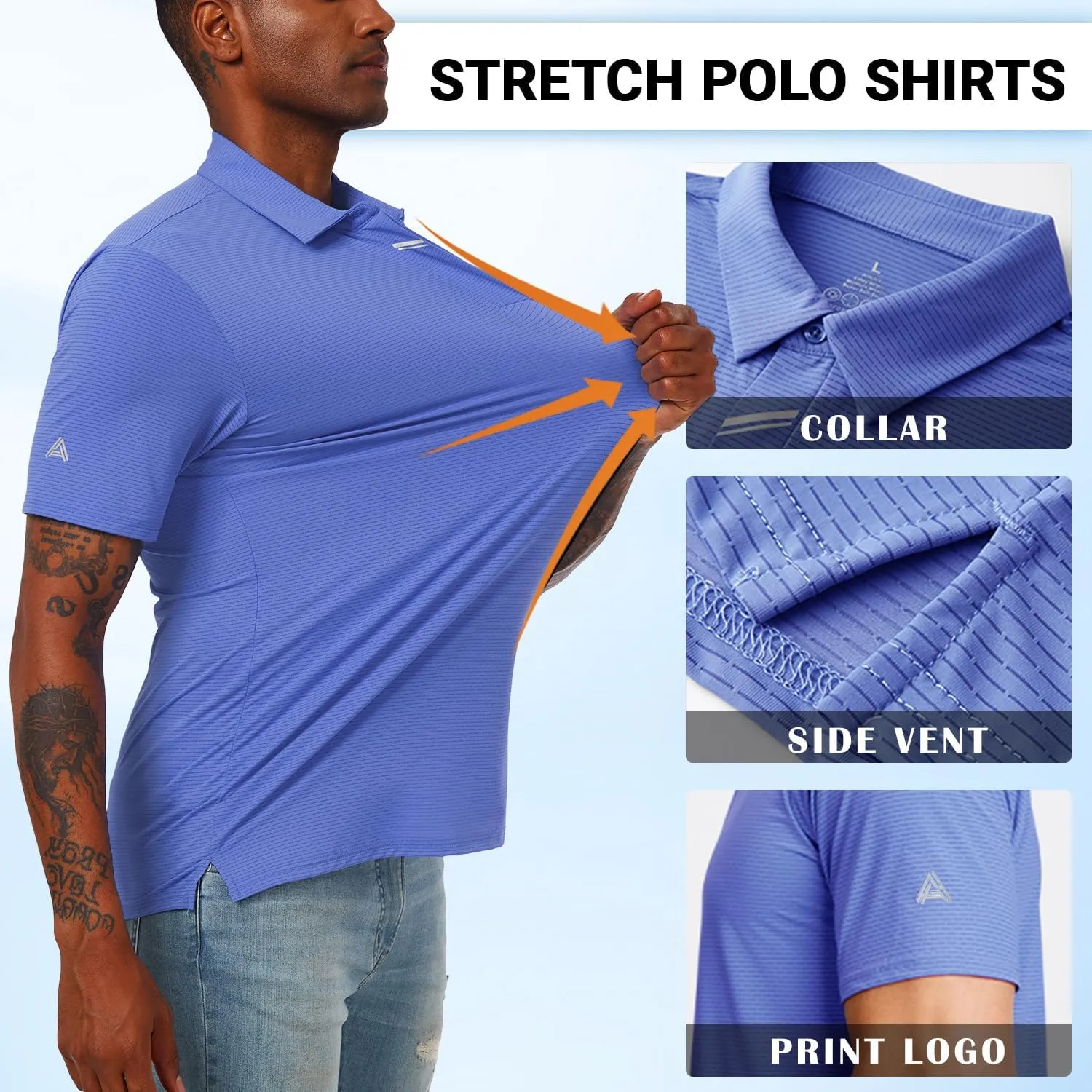 Men's Short Sleeve Polo Shirt Stretch Solid Performance Golf Shirts Moisture Wicking Athletic Casual Collared T-Shirt
