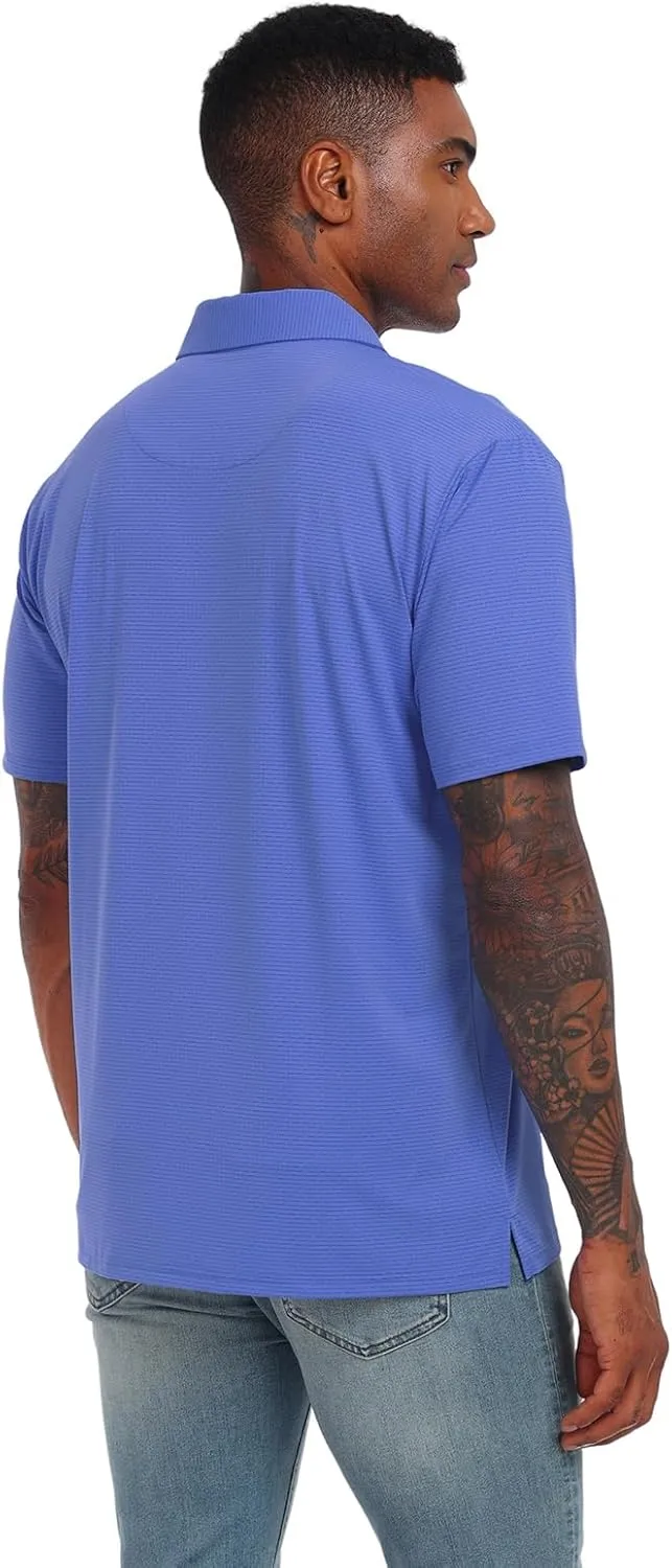 Men's Short Sleeve Polo Shirt Stretch Solid Performance Golf Shirts Moisture Wicking Athletic Casual Collared T-Shirt