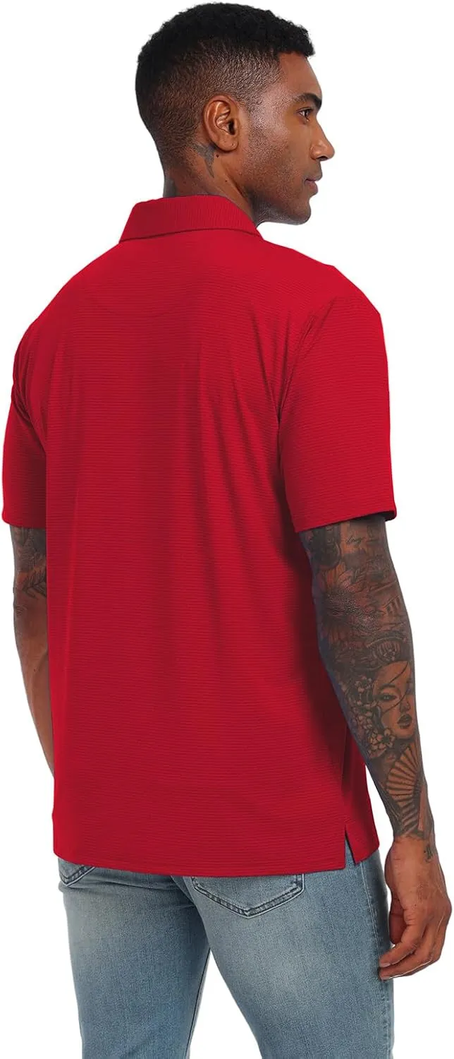 Men's Short Sleeve Polo Shirt Stretch Solid Performance Golf Shirts Moisture Wicking Athletic Casual Collared T-Shirt