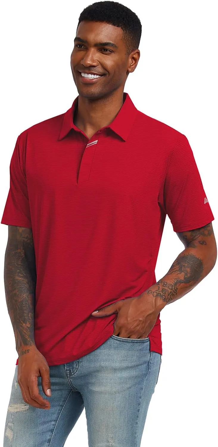 Men's Short Sleeve Polo Shirt Stretch Solid Performance Golf Shirts Moisture Wicking Athletic Casual Collared T-Shirt