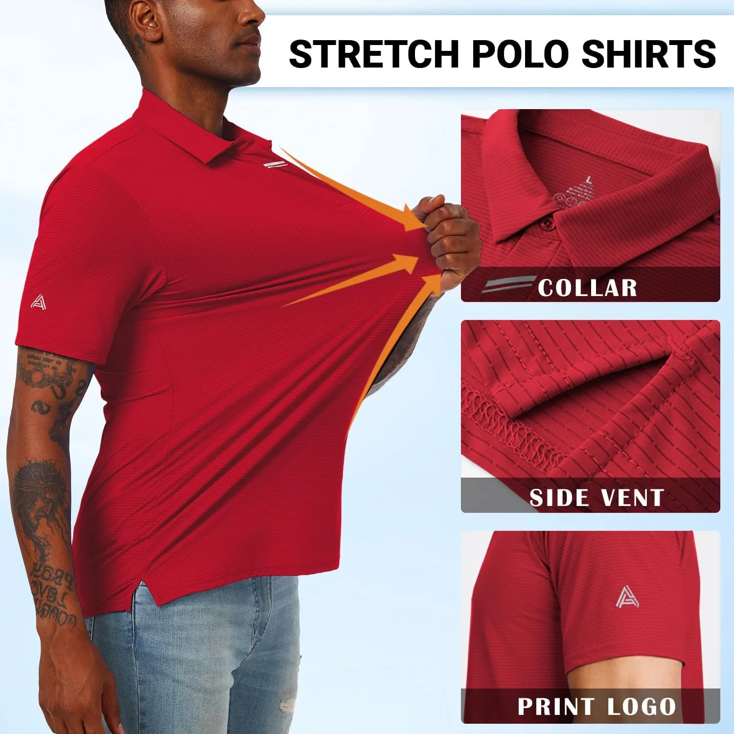 Men's Short Sleeve Polo Shirt Stretch Solid Performance Golf Shirts Moisture Wicking Athletic Casual Collared T-Shirt