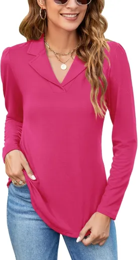 Rapbin Women's Notch Collar Shirt V Neck Short Sleeve Casual Tunic Tops