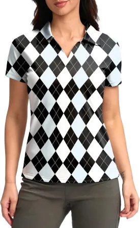 SANTINY Women's Golf Shirt Collared V-Neck Casual Work Tennis Tops UPF50  Collared Polo Shirts for Women