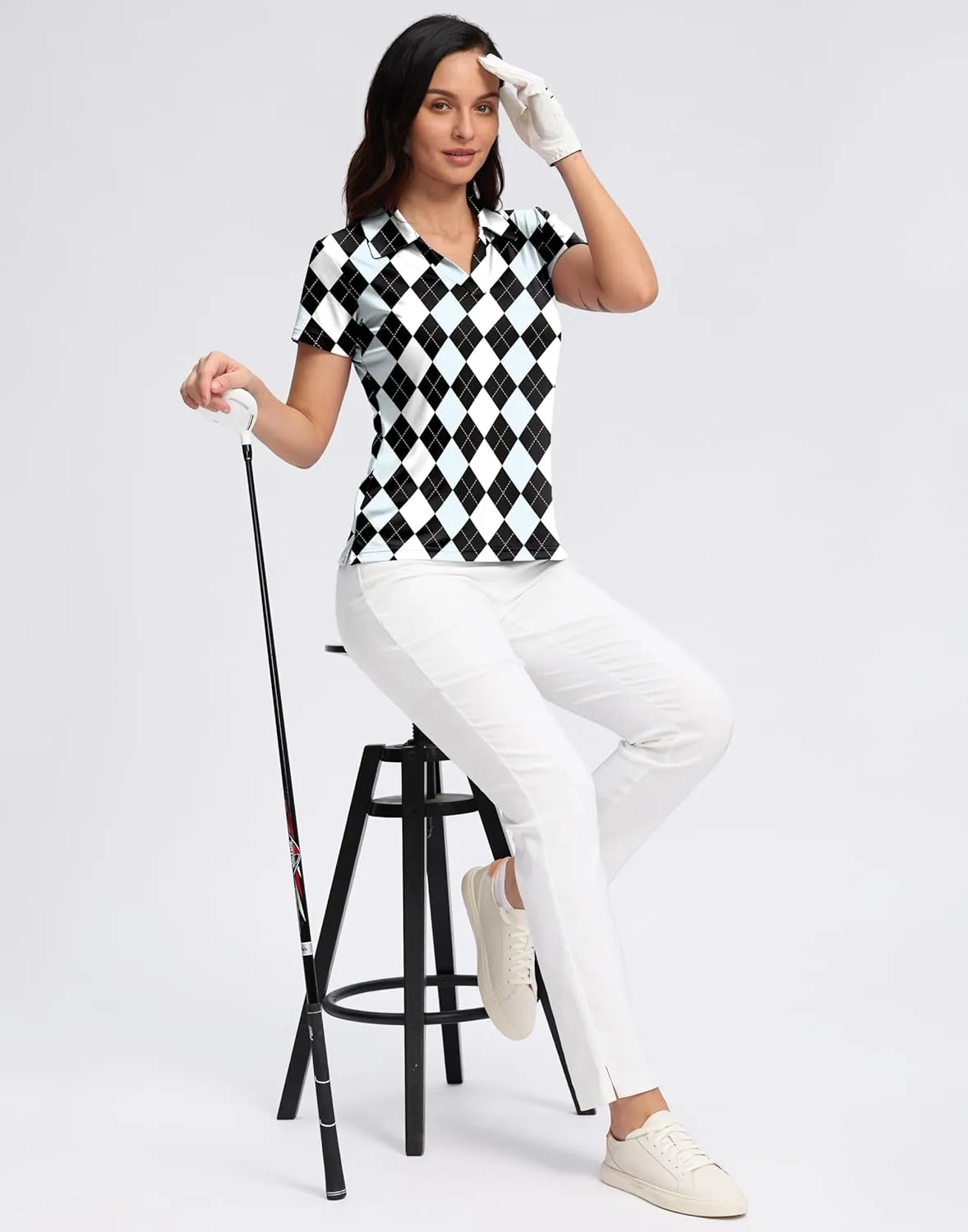 SANTINY Women's Golf Shirt Collared V-Neck Casual Work Tennis Tops UPF50  Collared Polo Shirts for Women