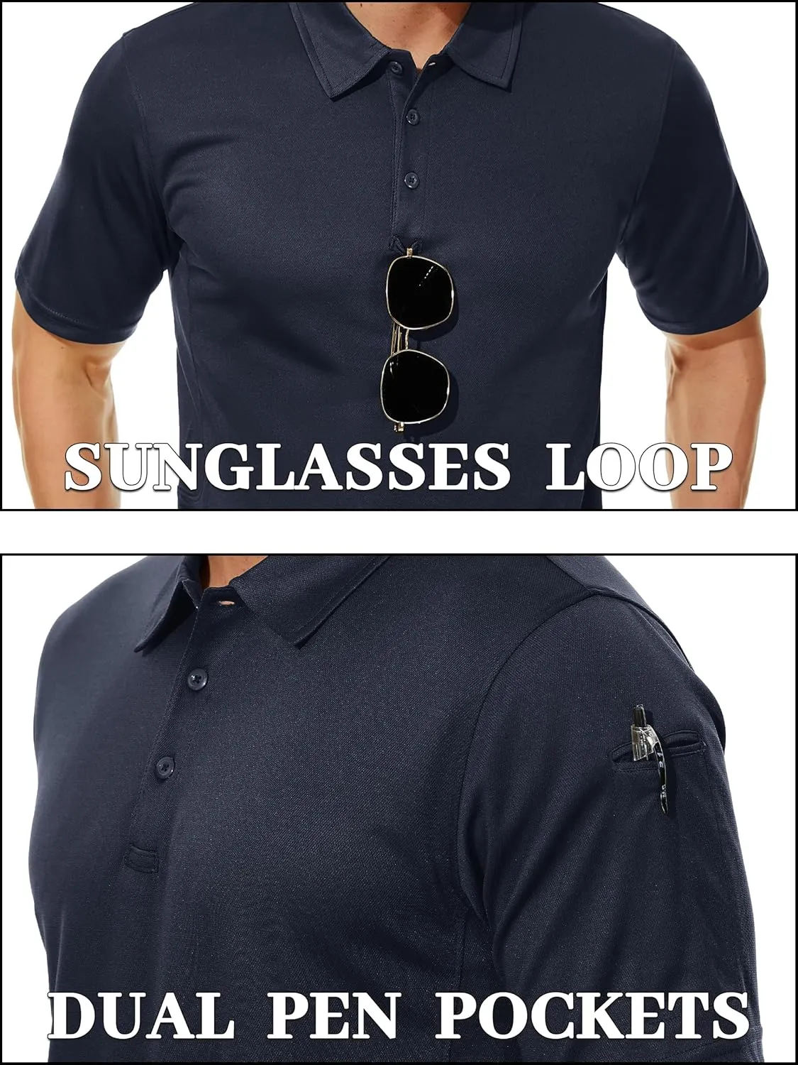 TACVASEN Mens Polo Shirt Short Sleeve Tactical Performance Collared Work Golf Shirts Dry Fit Pique Polos for Summer