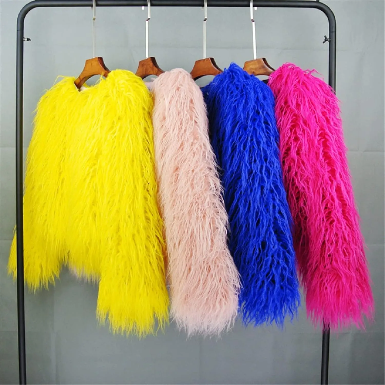 Vintage Women's Fluffy Faux Fur Jackets with Long Sleeve,Winter Warm Outwear Parka Coat