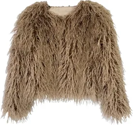 Vintage Women's Fluffy Faux Fur Jackets with Long Sleeve,Winter Warm Outwear Parka Coat