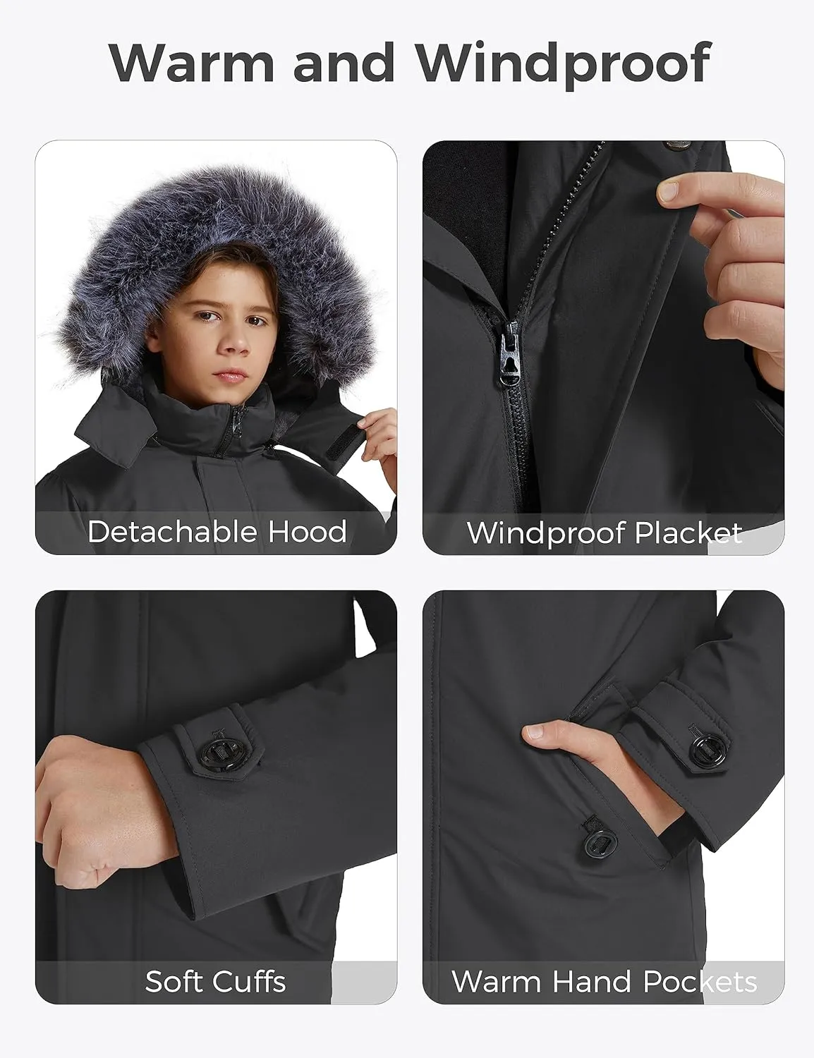 wantdo Boys' Winter Coat Waterproof Puffer Jacket Fleece Parka Hooded