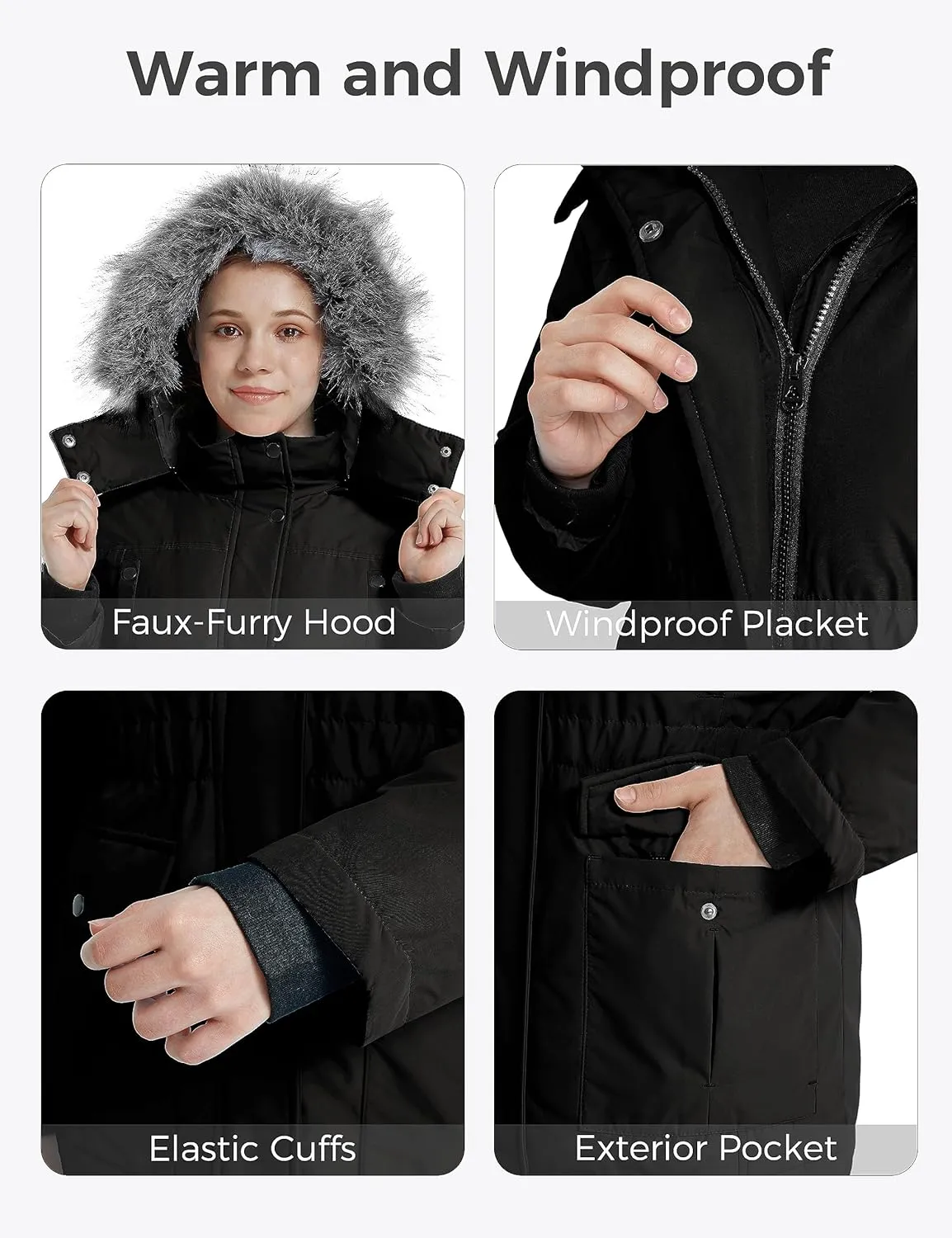 wantdo Girl's Winter Coat Warm Fleece Puffer Jacket Waterproof Parka with Faux Fur Hood